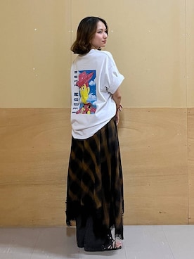「RAGEBLUE（レイジブルー）のイレヘムチェックスカート（スカート、グレー系）」を使った、mirukikukaguさん（レディース・154cm）の夏コーディネート