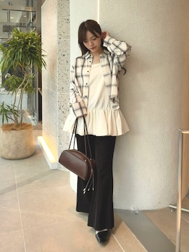「N.（N. Natural Beauty Basic）（エヌエヌナチュラルビューティーベーシック）のチェックショートシャツ（シャツ/ブラウス、ホワイト系）」を使った、mariさん（レディース・155cm）の夏コーディネート