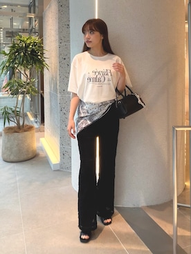 「N.(N. Natural Beauty Basic)(エヌエヌナチュラルビューティーベーシック)のスカーフ付ビックTシャツ(Tシャツ/カットソー、ホワイト系)」を使った、mariさん(レディース・155cm)の夏コーディネート