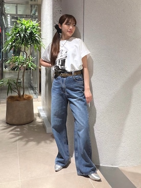 「NATURAL BEAUTY BASIC(ナチュラルビューティーベーシック)のフォトプリントTシャツ(Tシャツ/カットソー、ホワイト系)」を使った、mariさん(レディース・155cm)の夏コーディネート