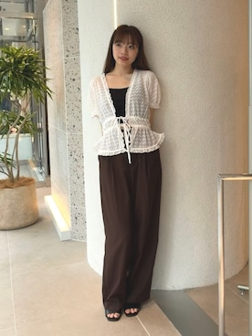 「NATURAL BEAUTY BASIC(ナチュラルビューティーベーシック)のクロシェカットカーディガン(カーディガン/ボレロ、ホワイト系)」を使った、mariさん(レディース・155cm)の夏コーディネート