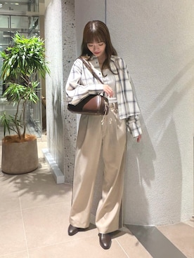 「N.（N. Natural Beauty Basic）（エヌエヌナチュラルビューティーベーシック）のチェックショートシャツ（シャツ/ブラウス、ホワイト系）」を使った、mariさん（レディース・155cm）の夏コーディネート