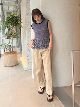 「N.(N. Natural Beauty Basic)(エヌエヌナチュラルビューティーベーシック)のフリンジニット(ニット/セーター、ブラウン系)」を使った、mariさん(レディース・155cm)の夏コーディネート