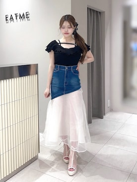 「アイテム（バレッタ/ヘアクリップ）」を使った、寧音さん（レディース・156cm）の夏コーディネート