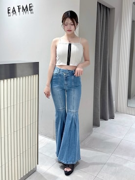 「EATME（イートミー）のアイテム（サンダル）」を使った、寧音さん（レディース・156cm）の夏コーディネート