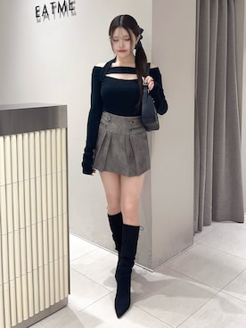 「アイテム（バレッタ/ヘアクリップ）」を使った、寧音さん（レディース・156cm）の秋コーディネート