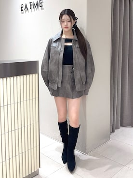 「アイテム（バレッタ/ヘアクリップ）」を使った、寧音さん（レディース・156cm）の秋コーディネート