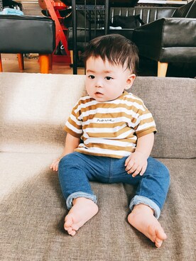 「n.o.u.sのアイテム（トップス、ベージュ系）」を使った、なおちん..☺︎꒡̈⃝さん（キッズ・80cm）の秋コーディネート