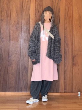 「アイテム（ニットキャップ/ビーニー、グレー系）」を使った、keiと申します😅さん（レディース・151cm）の冬コーディネート
