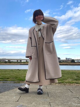 「moitytto」｜「アイテム（ノーカラーコート）」を使った、あやこさん（レディース・152cm）の春コーディネート