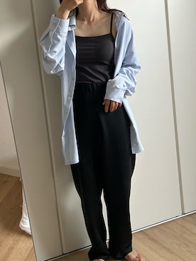 「etoll.（エトル）のオーバーシャツラッシュガード（ラッシュガード）」を使った、maaさん（レディース・158cm）の秋コーディネート