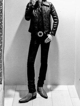 「アイテム（ライダースジャケット、グリーン系）」を使った、tenetさん（メンズ・182cm）の秋コーディネート