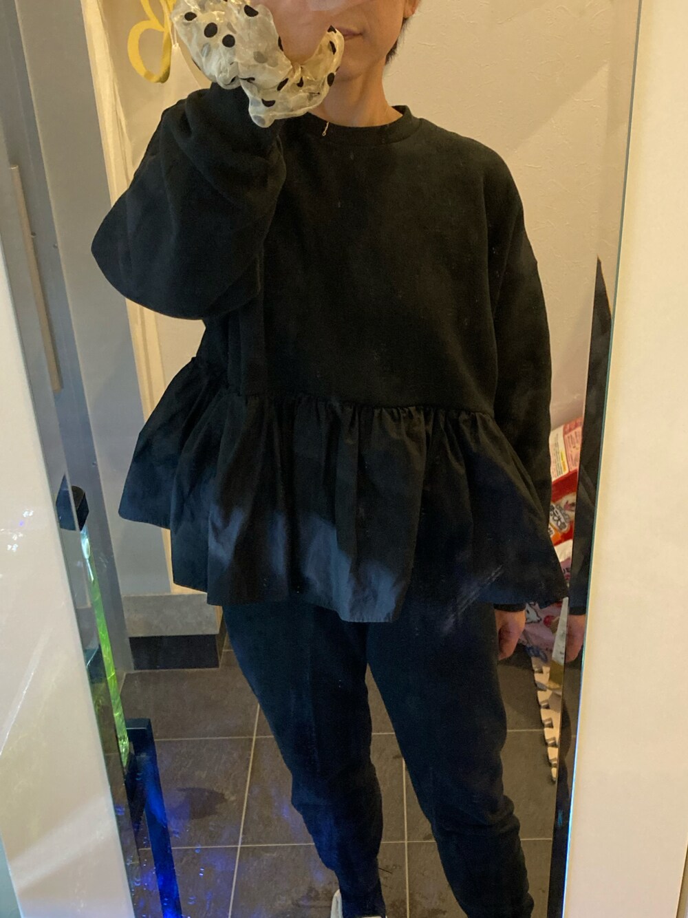 「ママコーデ」｜「machattのアイテム（スウェット、ブラック系）」を使った、na-ちゃんさん（レディース・153cm）の春コーディネートの1枚目の写真