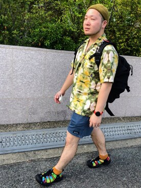 「MANASTASH（マナスタッシュ）のMANASTASH/マナスタッシュ　HEMP SHORTS for BEAVER ヘンプショーツフォービーバー（その他パンツ）」を使った、ウェザーさん（メンズ・166cm）の夏コーディネート