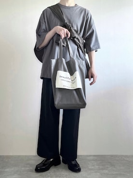 「beautiful people（ビューティフルピープル）のbeautiful people big name tote 7225611914（トートバッグ、グレー系）」を使った、rakuwear2002さん（メンズ・172cm）の夏コーディネート