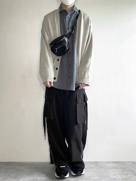 「WYM LIDNM（ウィム バイ リドム）の【WYM LIDNM】SHRINK EMBOSS LEATHER BODY BAG（ボディバッグ/ウエストポーチ、ブラック系）」を使った、rakuwear2002さん（メンズ・172cm）の夏コーディネート