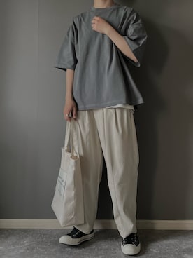「remer（リメール）のloose basic Tee / ルーズベーシックT（Tシャツ/カットソー、グレー系）」を使った、rakuwear2002さん（メンズ・172cm）の春コーディネート