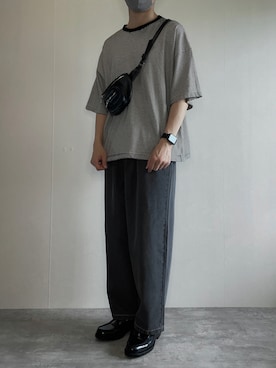 「remer（リメール）のloose basic border Tee/ルーズベーシックボーダーTee（Tシャツ/カットソー、ブラック系）」を使った、rakuwear2002さん（メンズ・172cm）の夏コーディネート