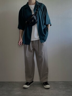「remer（リメール）のloose tapered wide PT / ルーズテーパードワイドパンツ（その他パンツ、ベージュ系）」を使った、rakuwear2002さん（メンズ・172cm）の春コーディネート