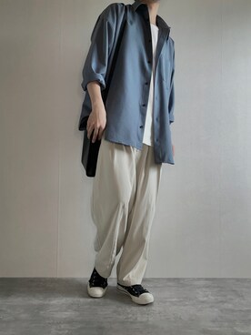 「remer（リメール）のloose drape  Relax shirt/ルーズドレープリラックスシャツ（シャツ/ブラウス、ブルー系）」を使った、rakuwear2002さん（メンズ・172cm）の春コーディネート