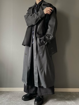 「EMMA CLOTHES（エマクローズ）のTRストレッチ オーバーサイズ ヨークトレンチコート/オーバーコート 2022early spring(EMMA CLOTHES)（トレンチコート、グレー系）」を使った、rakuwear2002さん（メンズ・172cm）の春コーディネート