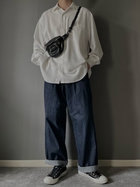 「neez.（ニーズ）のDrape regular collar shirt/ドレープレギュラーカラーシャツ（シャツ/ブラウス、ホワイト系）」を使った、rakuwear2002さん（メンズ・172cm）の春コーディネート