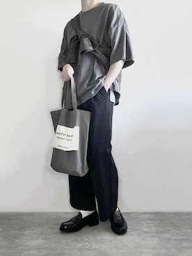 「remer（リメール）のloose basic Tee / ルーズベーシックT（Tシャツ/カットソー、グレー系）」を使った、rakuwear2002さん（メンズ・172cm）の夏コーディネート