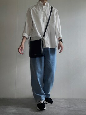 「CLEL（クレイル）の【CLEL】Smooth Leather Square Shoulder Bag / スムースレザースクエアショルダーバッグ（ショルダーバッグ、ブラック系）」を使った、rakuwear2002さん（メンズ・172cm）の春コーディネート