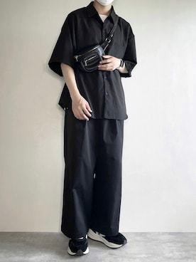 「WYM LIDNM（ウィム バイ リドム）の【WYM LIDNM】SHRINK EMBOSS LEATHER BODY BAG（ボディバッグ/ウエストポーチ、ブラック系）」を使った、rakuwear2002さん（メンズ・172cm）の夏コーディネート