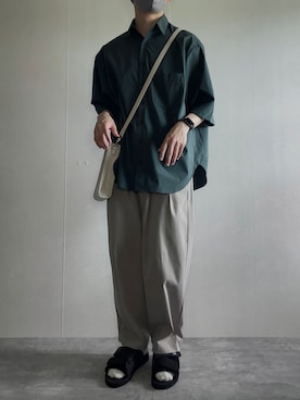 「remer（リメール）のloose taslan over shirt / ルーズタスランオーバーシャツ（シャツ/ブラウス、グリーン系）」を使った、rakuwear2002さん（メンズ・172cm）の夏コーディネート
