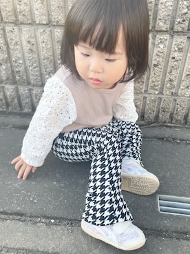 「しまむら（シマムラ）のアイテム（Tシャツ/カットソー、ベージュ系）」を使った、・.＊Hazyu＊.・さん（キッズ・80cm）の秋コーディネート