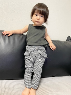 「apres les cours（アプレレクール）のアイテム（パンツ、ブラック系）」を使った、・.＊Hazyu＊.・さん（キッズ・80cm）の夏コーディネート