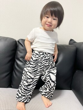 「西松屋（ニシマツヤ）のアイテム（Tシャツ/カットソー、ホワイト系）」を使った、・.＊Hazyu＊.・さん（キッズ・80cm）の秋コーディネート
