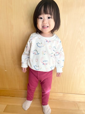 「UNIQLO（ユニクロ）のアイテム（パンツ、ピンク系）」を使った、・.＊Hazyu＊.・さん（キッズ・80cm）の冬コーディネート