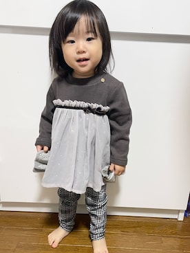 「petit main（プティマイン）のアイテム（Tシャツ/カットソー、ブラウン系）」を使った、・.＊Hazyu＊.・さん（キッズ・80cm）の冬コーディネート