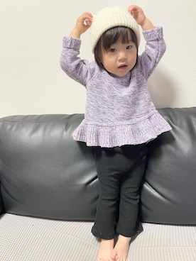 「GAP（ギャップ）のアイテム（ニット/セーター、パープル系）」を使った、・.＊Hazyu＊.・さん（キッズ・80cm）の冬コーディネート
