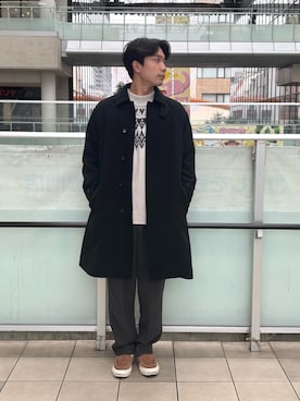 「アイテム（ステンカラーコート）」を使った、ゆうすけさん（メンズ・180cm）の秋コーディネート