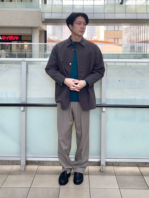【ゆるダボ】 カバーオール 襟 切替 グリーン L相当 BROKEN BASE（ブロークンベース） カバーオール 襟切り替えフィールド