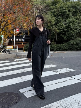 「アイテム（オールインワン・サロペット、ブラック系）」を使った、asaminさん（レディース・158cm）の冬コーディネート