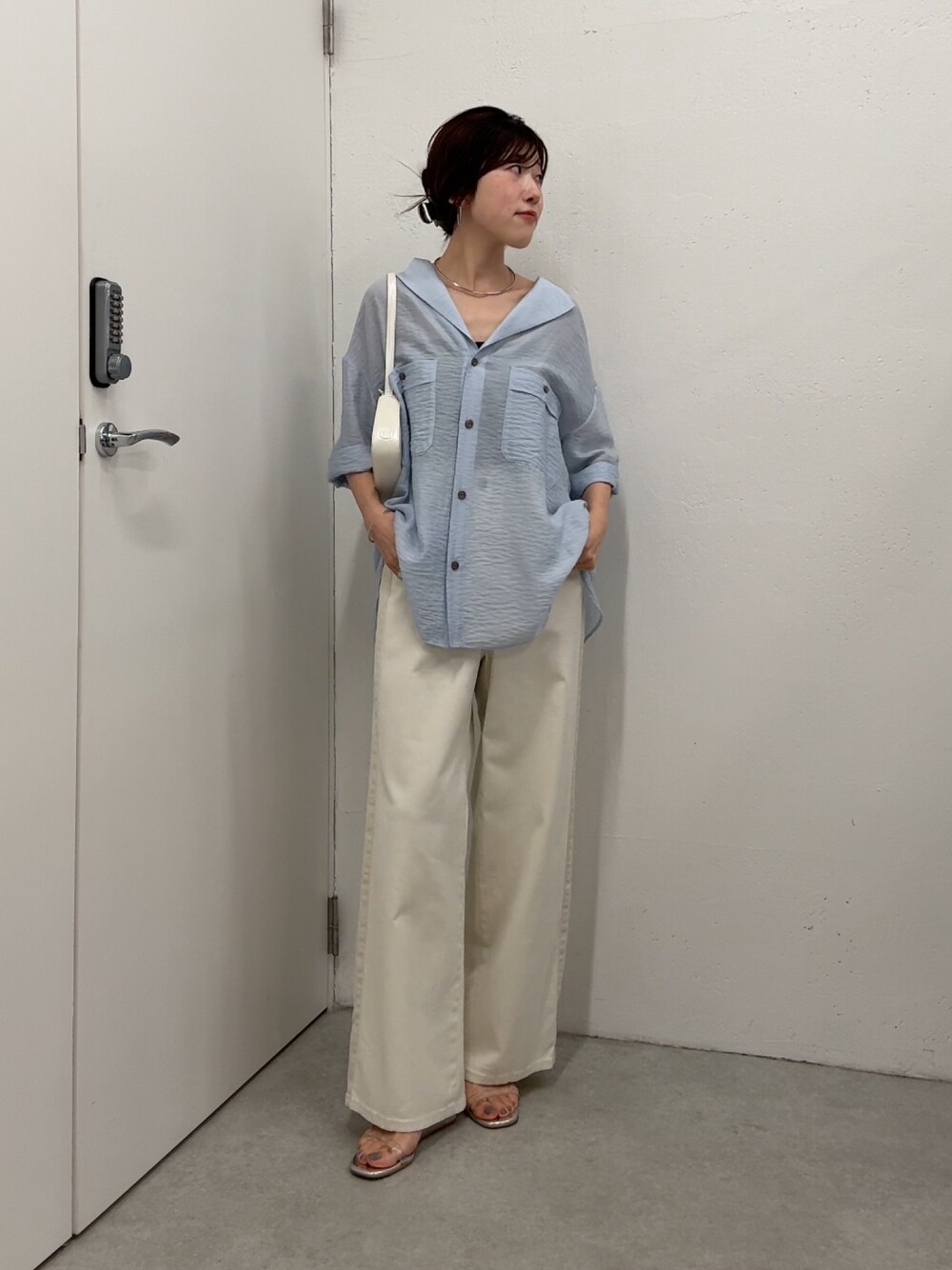 新品 今期 ヴィンテージライクラペルカラー半袖シャツ ブルー