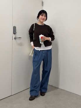 「COLLAGE GALLARDAGALANTE（コラージュガリャルダガランテ）のヤクライクニット/WEB限定カラー展開（ニット/セーター）」を使った、asaminさん（レディース・158cm）の冬コーディネート