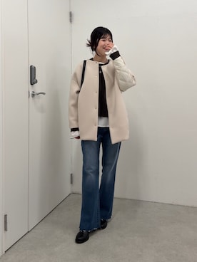 「アイテム（その他アウター、ベージュ系）」を使った、asaminさん（レディース・158cm）の秋コーディネート