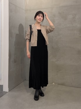 「COLLAGE GALLARDAGALANTE（コラージュガリャルダガランテ）のベロアキャミワンピース（ワンピース）」を使った、asaminさん（レディース・158cm・30代）の秋コーディネート