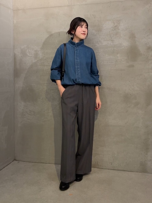 セール】Q.anos/スタンドネック袖リブデニムシャツ/WEB限定カラー展開