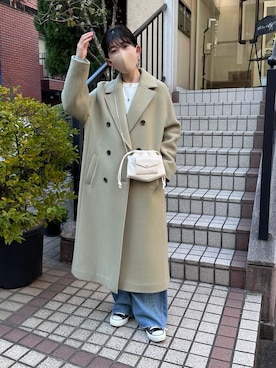 「チェーンバッグ」｜「アイテム（チェスターコート）」を使った、asaminさん（レディース・157cm）の冬コーディネート