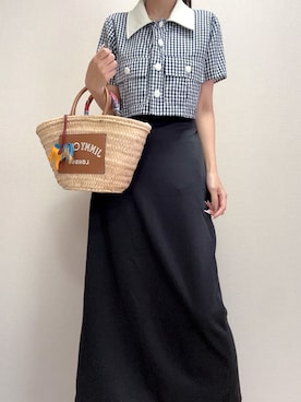 「SHEINのアイテム（シャツ/ブラウス、ブルー系）」を使った、-𝐂𝐭𝐞・𝐌𝐞-さん（レディース・160cm）の夏コーディネート