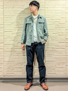 「ミリタリーコーデ」｜「アイテム（デニムジャケット）」を使った、Wataruさん（メンズ・174cm）の春コーディネート
