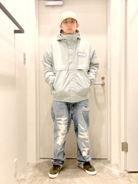 「XLARGE（エクストララージ）のアイテム（ナイロンジャケット）」を使った、竹本燎平さん（メンズ・176cm）の秋コーディネート