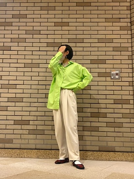 「スウェットギャザーパンツ」｜「アイテム（バレエシューズ）」を使った、もーもー🐄さん（レディース・163cm）の春コーディネート