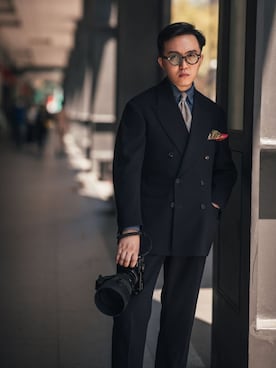「アイテム（スーツセット、パープル系）」を使った、Louis Chungさん（メンズ・168cm）の春コーディネート